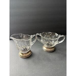 SHEFFIELD SILVER CO. USA STERLING & ENGRAVED CRYSTAL CREAMER & SUGAR SET